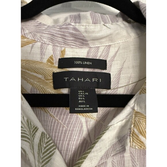 Tamari Womens Tropical High Low Linen Top Button Down Short Cuffed Sleeves Sz L - Picture 3 of 5